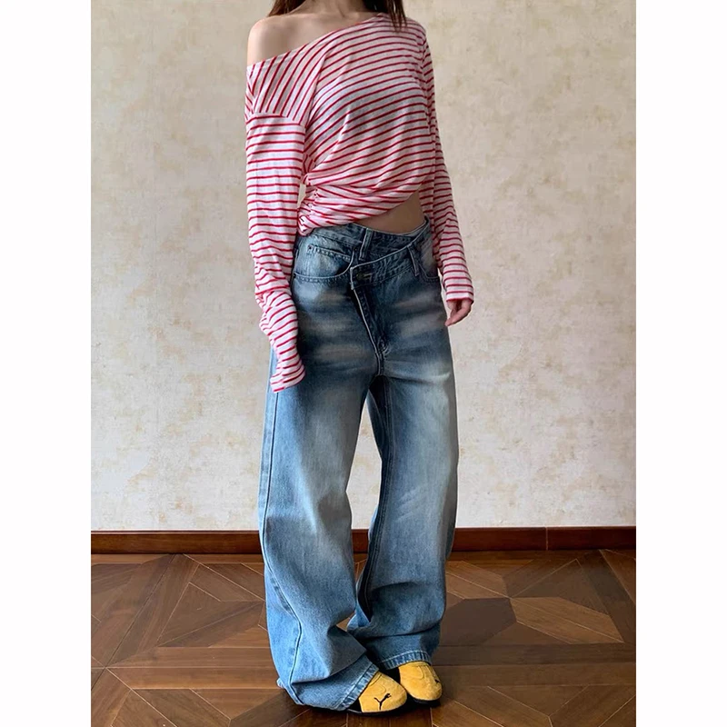 Zhizou feminino azul y2k namorado jeans japonês 2000s estilo baggy jean calças vintage harajuku calças jeans oversize roupas