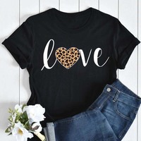 Women Graphic Leopard Love Fashion Short Sleeve T Shirt 90s Ladies Print Clothes Casual Female T Shirt Womens T-Shirt