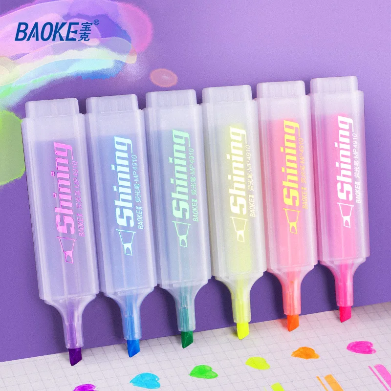 BAOKE MP4910-6 Highlighters 6 colors, Chisel Tip, Assorted Fluorescent, Quick Dry, Perfect For Studying, Note-Taking,