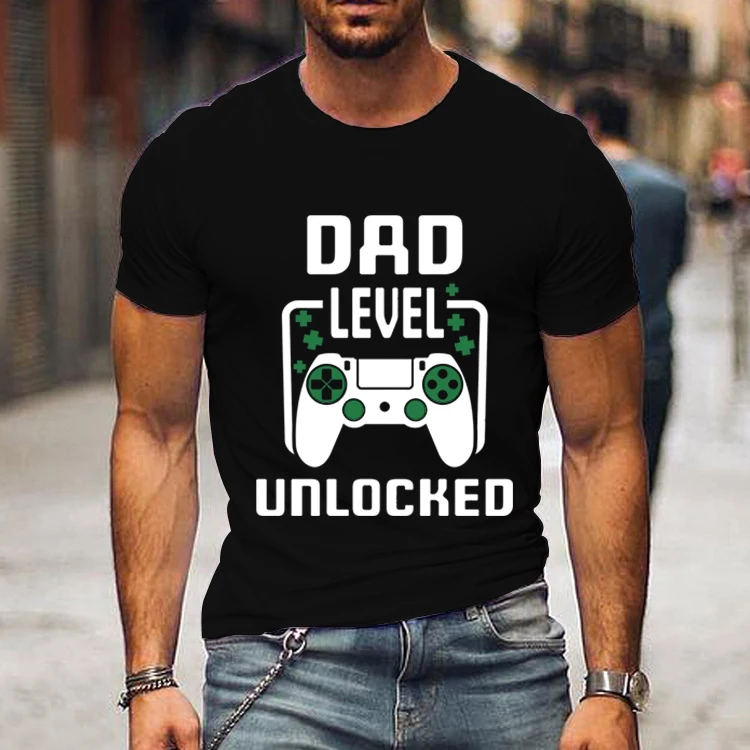 Dad/mom Level Unlocked T Shirt Funny Video Games Tees Loose T-shirt Dad To Be Mama To Be 2024 Pregnancy Baby Announcement Shirt