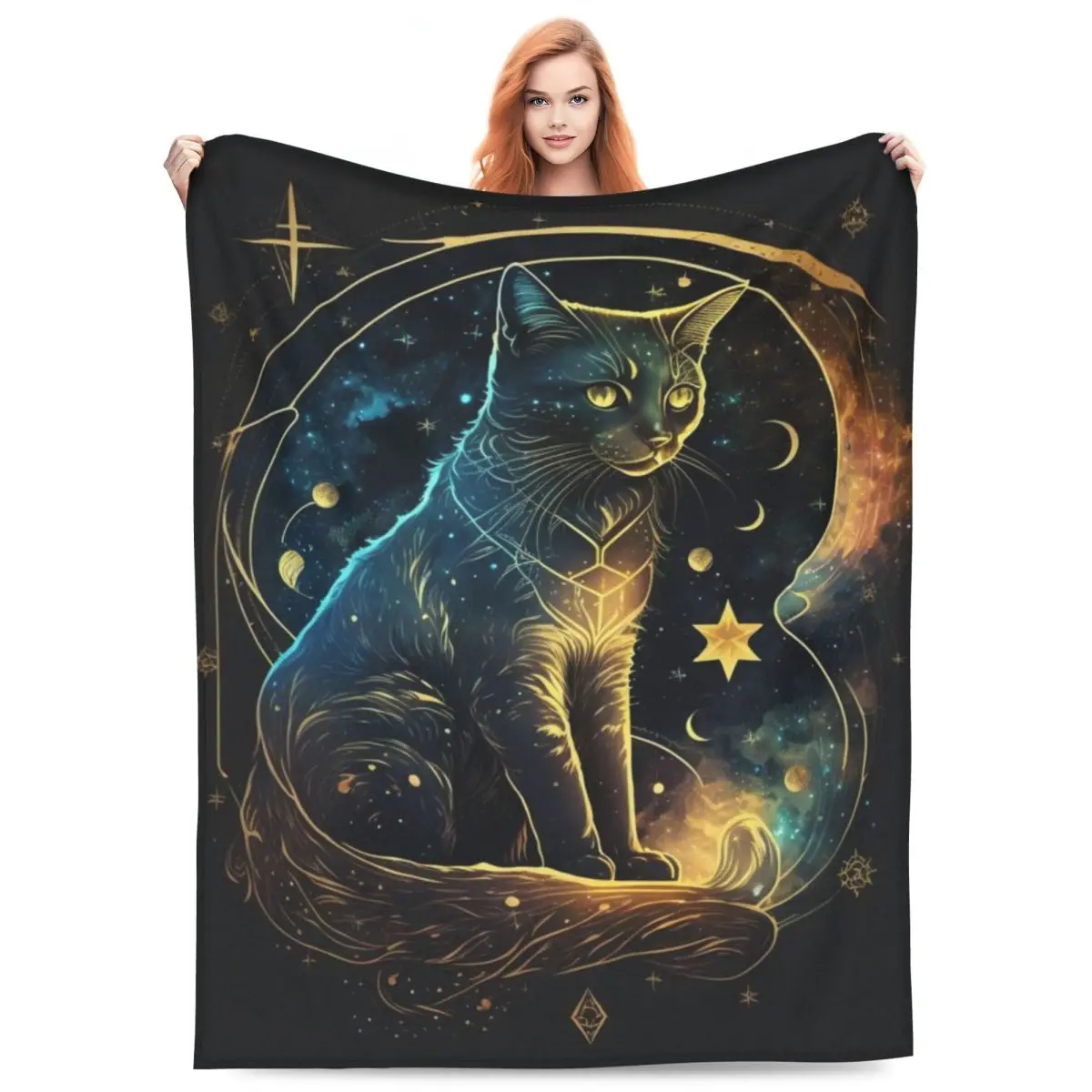 

Celestial Cat Flannel Blanket abstract animal Warm Soft Bedding Throws for Outdoor Picnic Novelty Bedspread Sofa Bed Cover