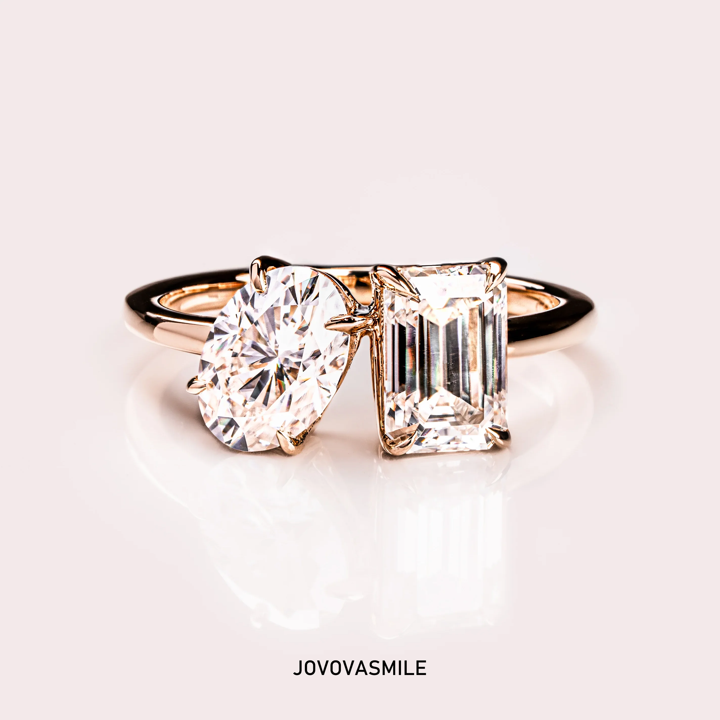 

JOVOVASMILE, овальное кольцо с муассанитом изумрудной огранки 1,5 карата, золото 18 карат VVS1, цвет D, настраиваемое обручальное кольцо