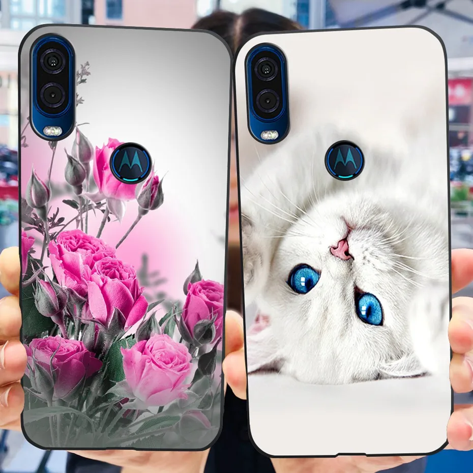 Funda de teléfono para Motorola Moto One Vision, cubierta de silicona suave pintada con Gato de flores para Moto One Macro MOTO One 5G