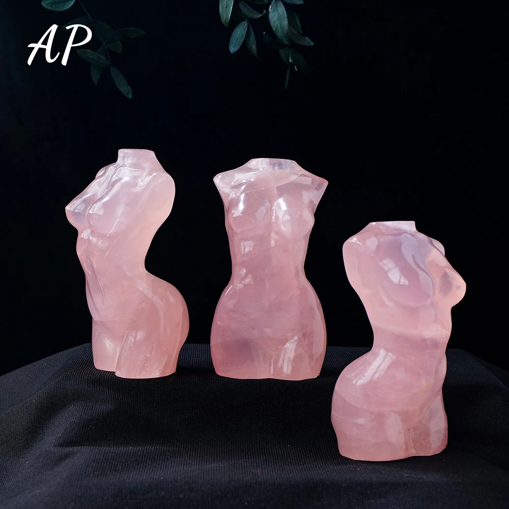 1PC 10cm Natural Crystal Model Statue Handmade Rose Quartz Female Body Carved Crafts Figurine Home Ornament Gift