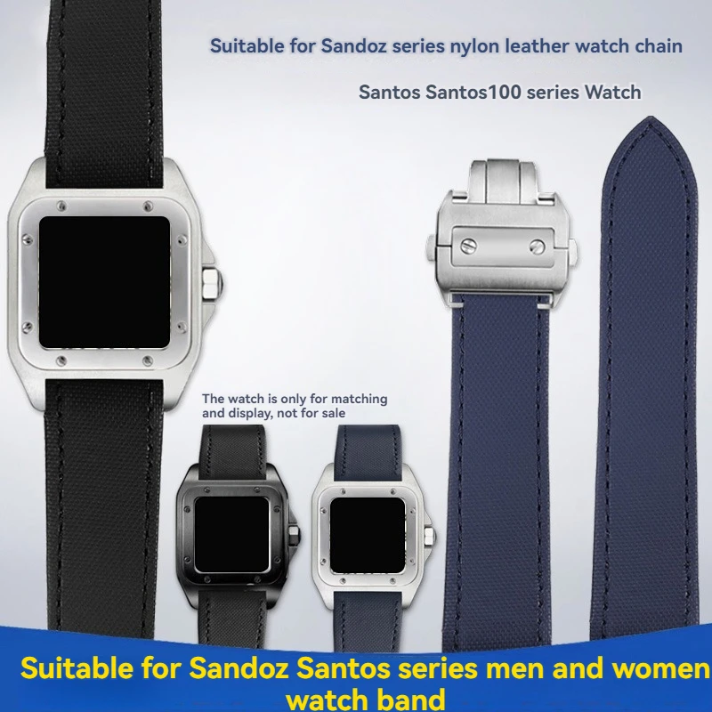 20mm 23mm High Quality Nylon canvas Watch Strap For Cartier Watchband Santos 100 Series Men's And Women Folding Buckle