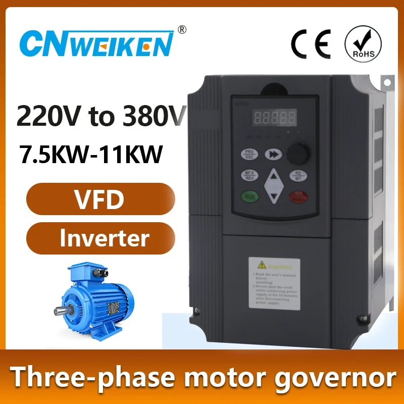 

11KW VFD Frequency Converter 1Ph Input 220V Triphase 3Ph Output 220V/380V Frequency Inverter Motor Speed Controller 50/60Hz