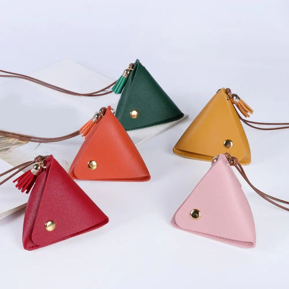 Coins Bag Cute Shape Design Solid Color Buckle Closure Bright-colored Daily Storage Triangle Change Wallet Travel Use