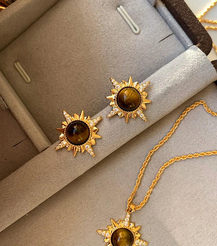 Melard Tigerauge Stein Sternenanhänger vergoldet mit 18K Gold Kette Halskette für Damen Luxus Set Accessoires Neuer trendiger Schmuck – Detail 6
