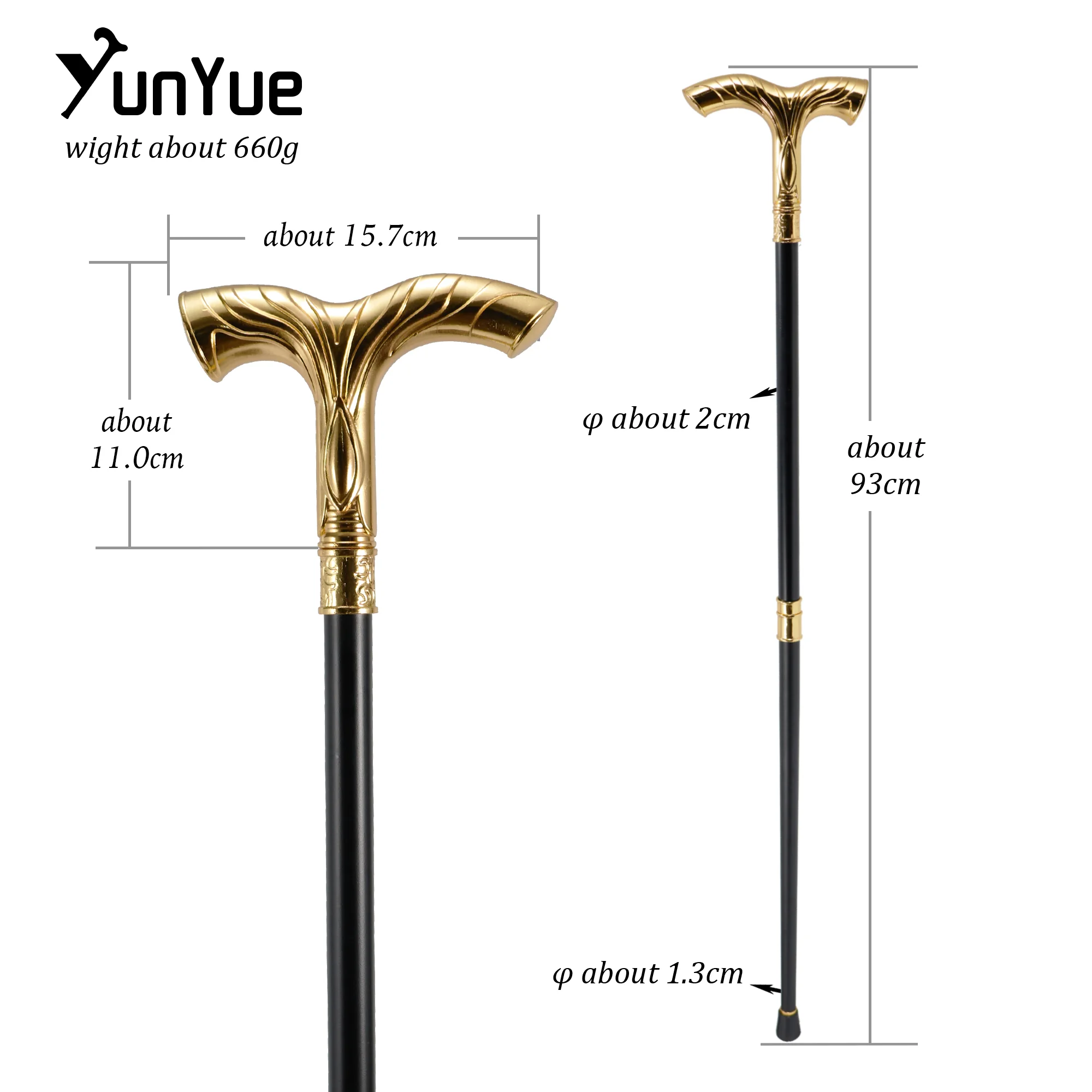 Gold gestreifter modischer Gehstock Gentlemanly Elegance Dekorativer Cospaly Moderner modischer Gehstockknopf Crosier 93CM