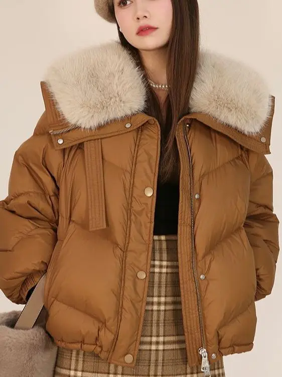 

Модная стеганая хлопковая куртка с теплым плюшевым воротником, короткий рукав, зимнее пальто, объемная верхняя одежда, подходит для маленьких размеров