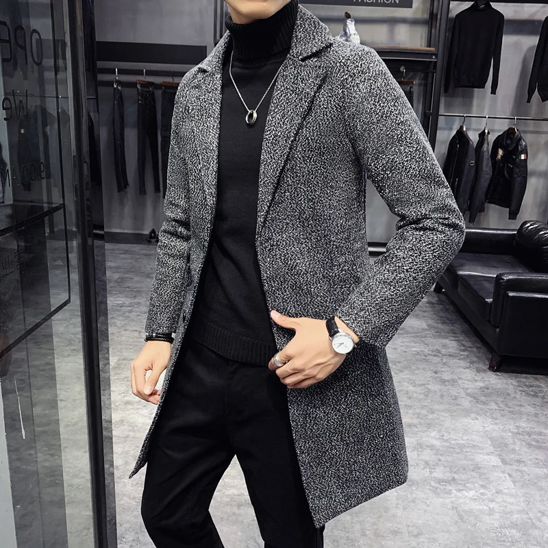 

Men's Thick Wool Blends Trench Long Casual Top Coats Fashion Warm Coat Lapel Collar Overcoat Plus Size 5XL Male Slim Windbreaker