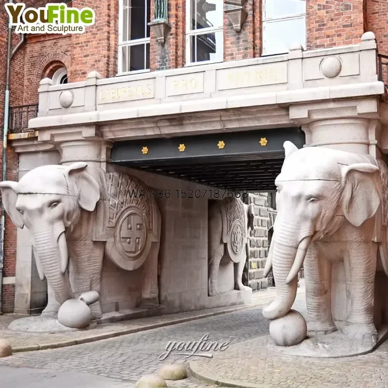 Wmwmnu for YOUFINE Large High Quality Animal Decoration Stone Carved Marble Gate Elephant Statue Sculpture