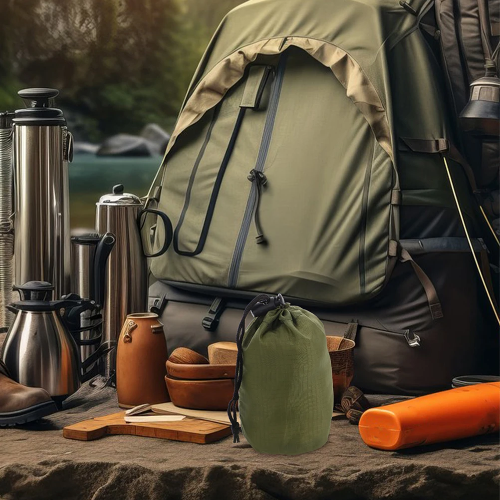 

2pcs Outdoor Raincoat Storage Bags Lightweight Compact Emergency Pouch Drawstring Olive Green Travel Camping Waterproof Portable