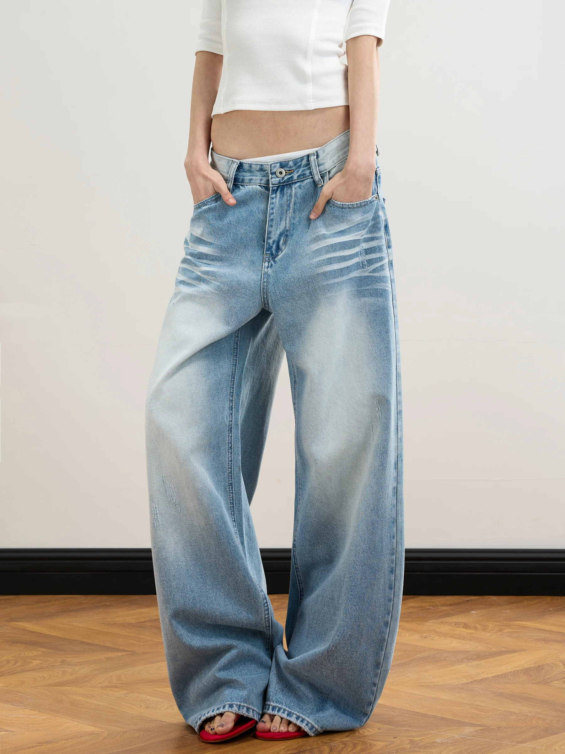 

Джинсы JUNECUT в американском ретро-стиле, широкие, свободные, прямые, синие, женские, повседневные, летние, осенние, зимние брюки