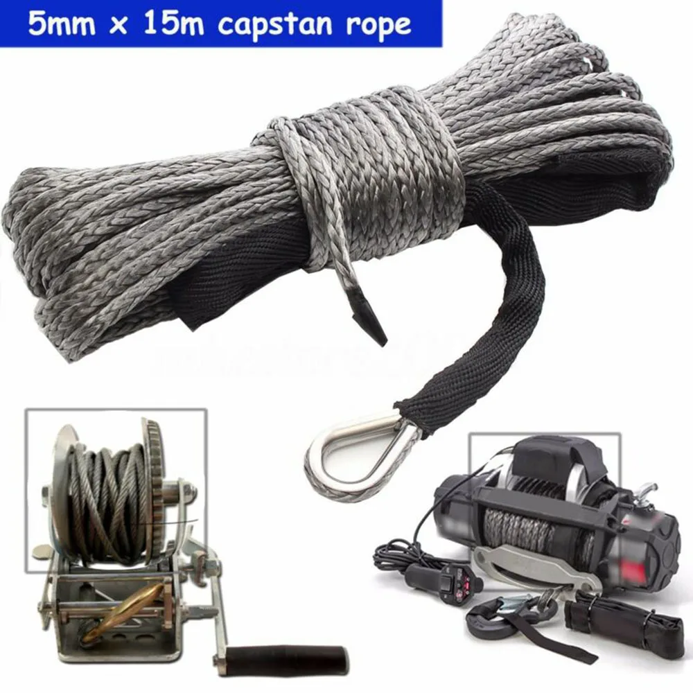 15M 7700LBS Winch Rope High Quality Synthetic Winch Line Cable Rope Tow Cord With 50 Cm Nylon Sheath Gray Maintenance String