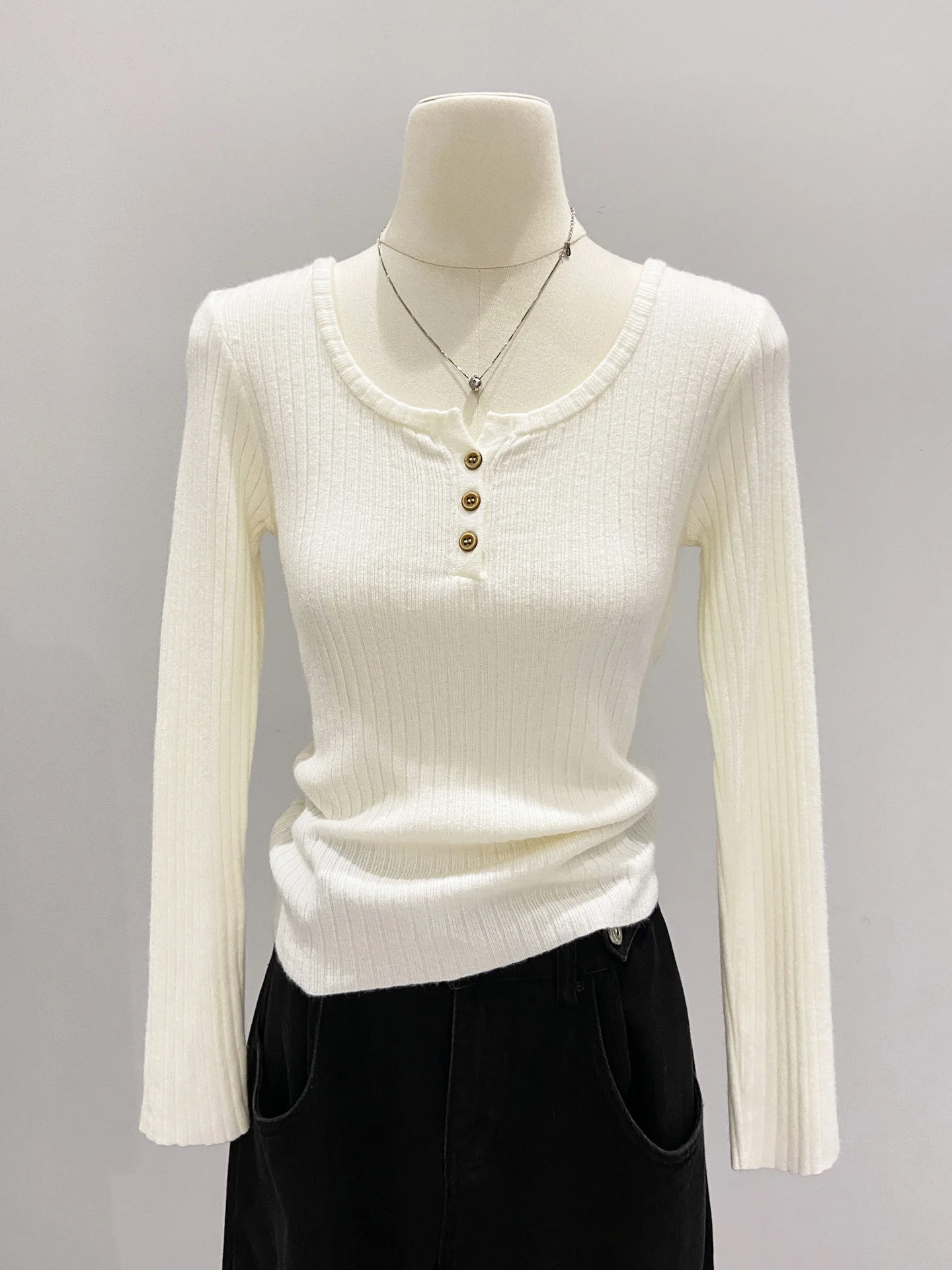 

Ele f-Unbuttoned Трикотаж женский Long Sve Soft Cozy Осень Зима Корейский Sle Button Base irt Inner Long Sve...