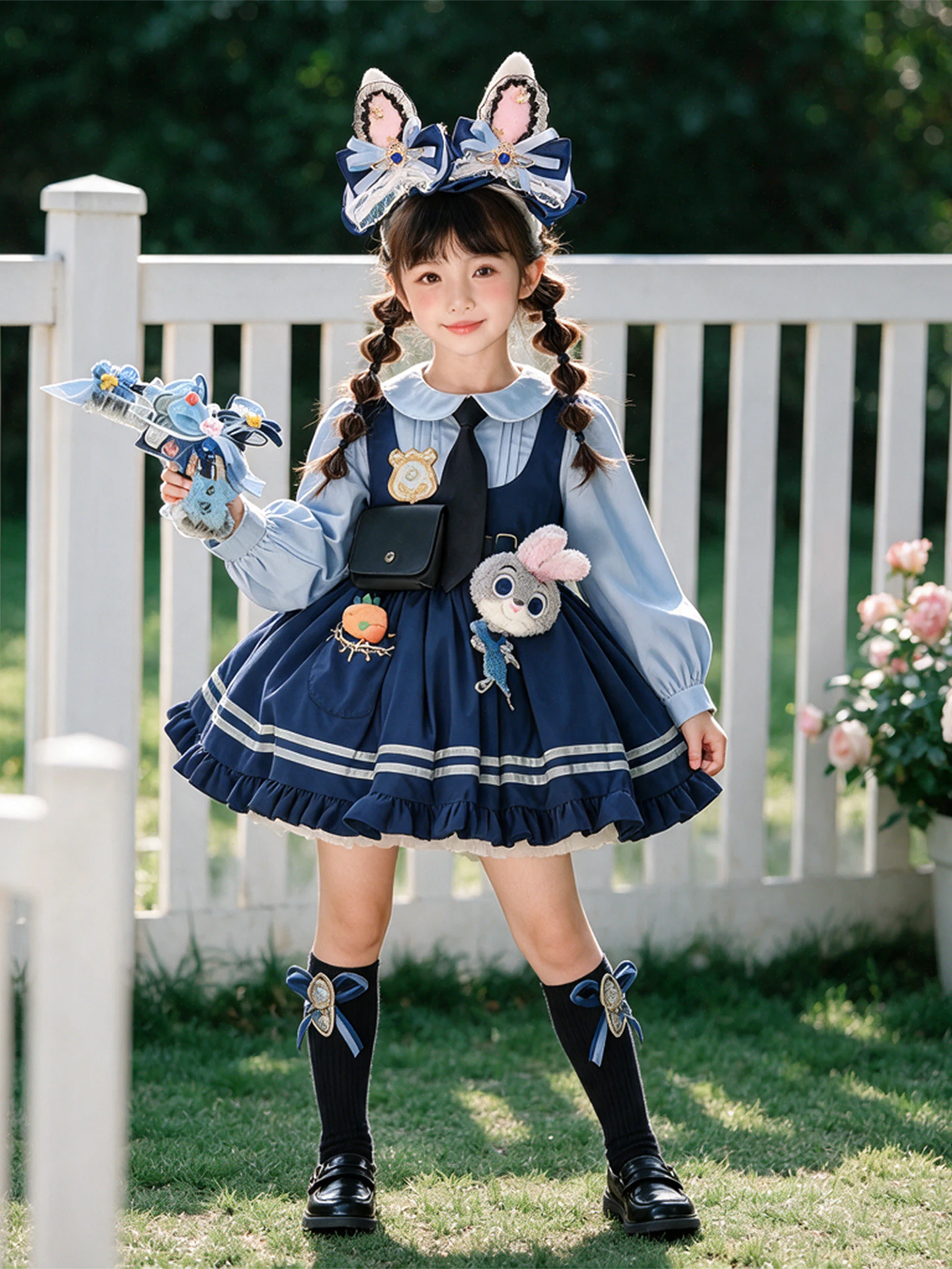 Princess Style Long Sleeve Halloween Costume Dress for Girls Judy Rabbit Police Officer Lolita Fairy Skirt Performance Outfit