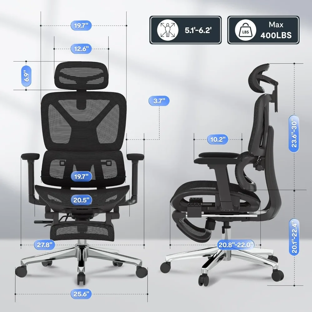 FLEXISPOT ErgoX Premium Ergonomic Office Chair with Footrest- Adjustable 3D Armrests, Dynamic Lumbar Support, Recline & Tilt Fun