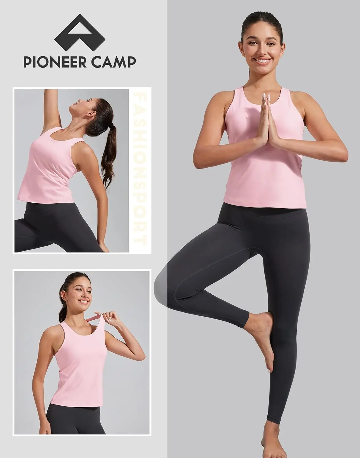 Pioneer Camp Woman Clothes Workout Tank Tops for Women with Build-in Bra Racerback Sleeveless Gym Tennis Ball Sports Vest