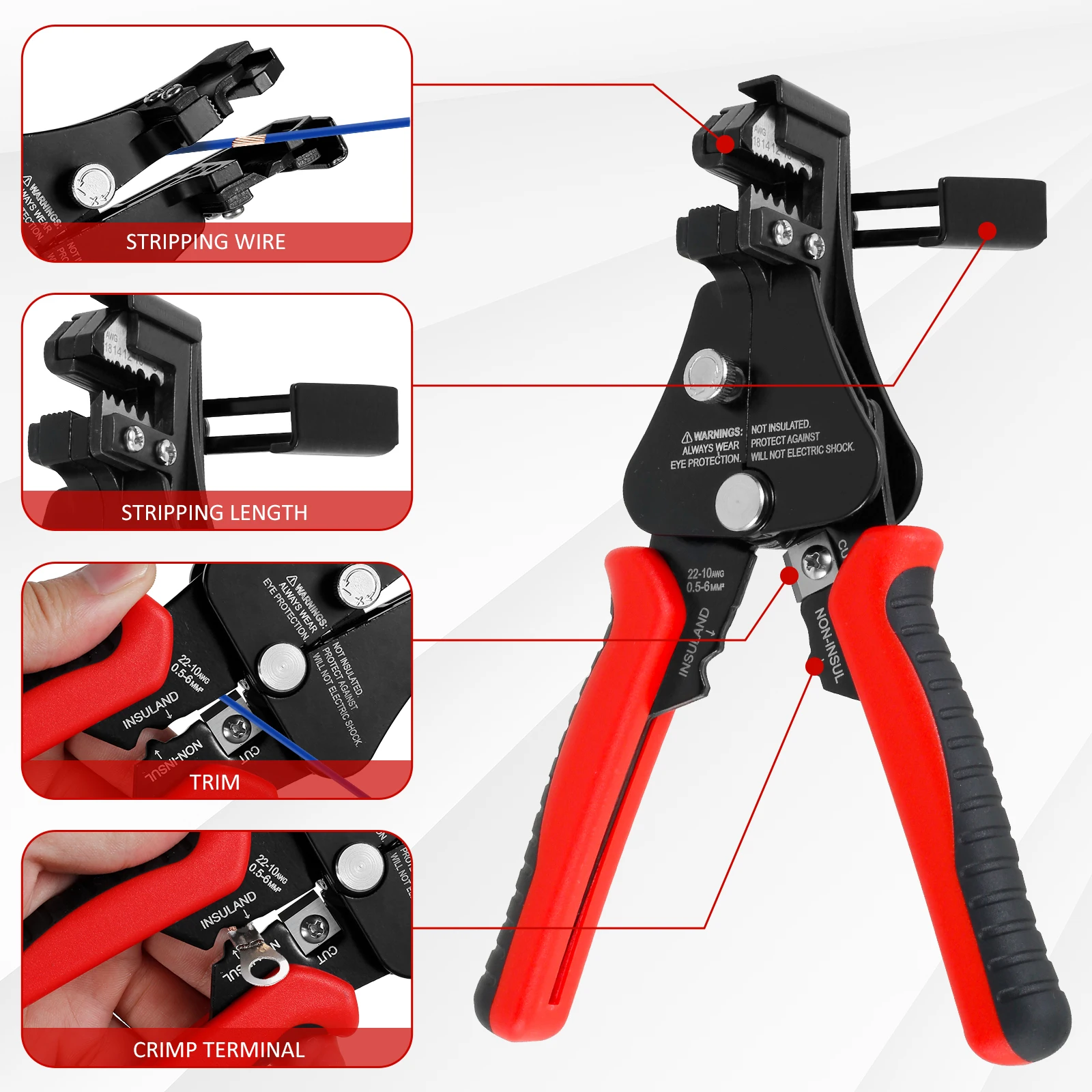 3In1 Wire Stripping Cutting Crimping Tool Wire Stripper Sharp Wire Stripping Pliers Ergonomic Non-slip Wire Crimper Labor Saving