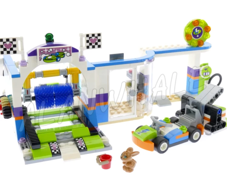 339pcs Friends Heartlake Spinning Brushes Car Wash Gas Station Go-kart Launcher 11037 Building Blocks Sets Compatible With Model