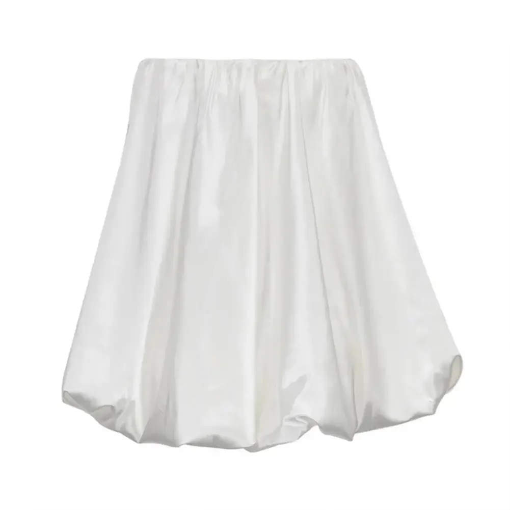 Women Skirt Elegant Pleated Balloon Skirt for Women High Waist A-line Satin Mini Skirt for Dating Party Vacation High Waist