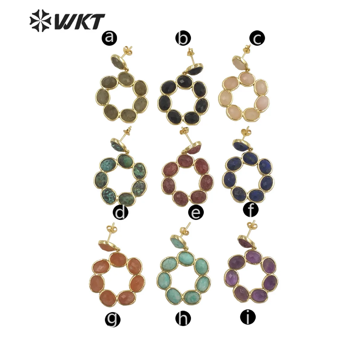 

WT-E713 WKT Newest attractive style gold-plated Natural gemstone made earrings Gorgeous Birthday stone earrings for friend