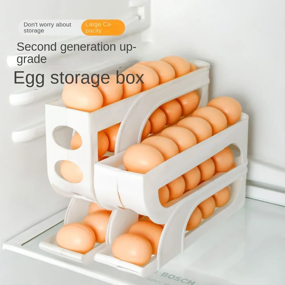 Large Capacity Automatic Egg Roller Household Four Tier Refrigerator Egg Storage Box Space Saving Kitchen Dedicated