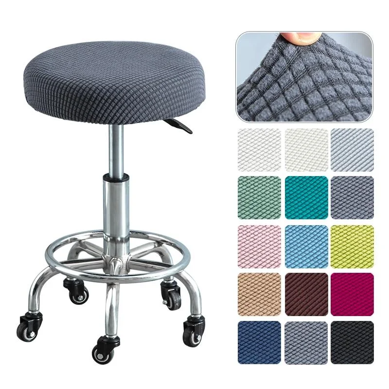 Bar Stool Cover Polar Fleece Round Chair Cover Removable Stool Slipcover Solid Seat Cushion Protector Washable Bar Stool