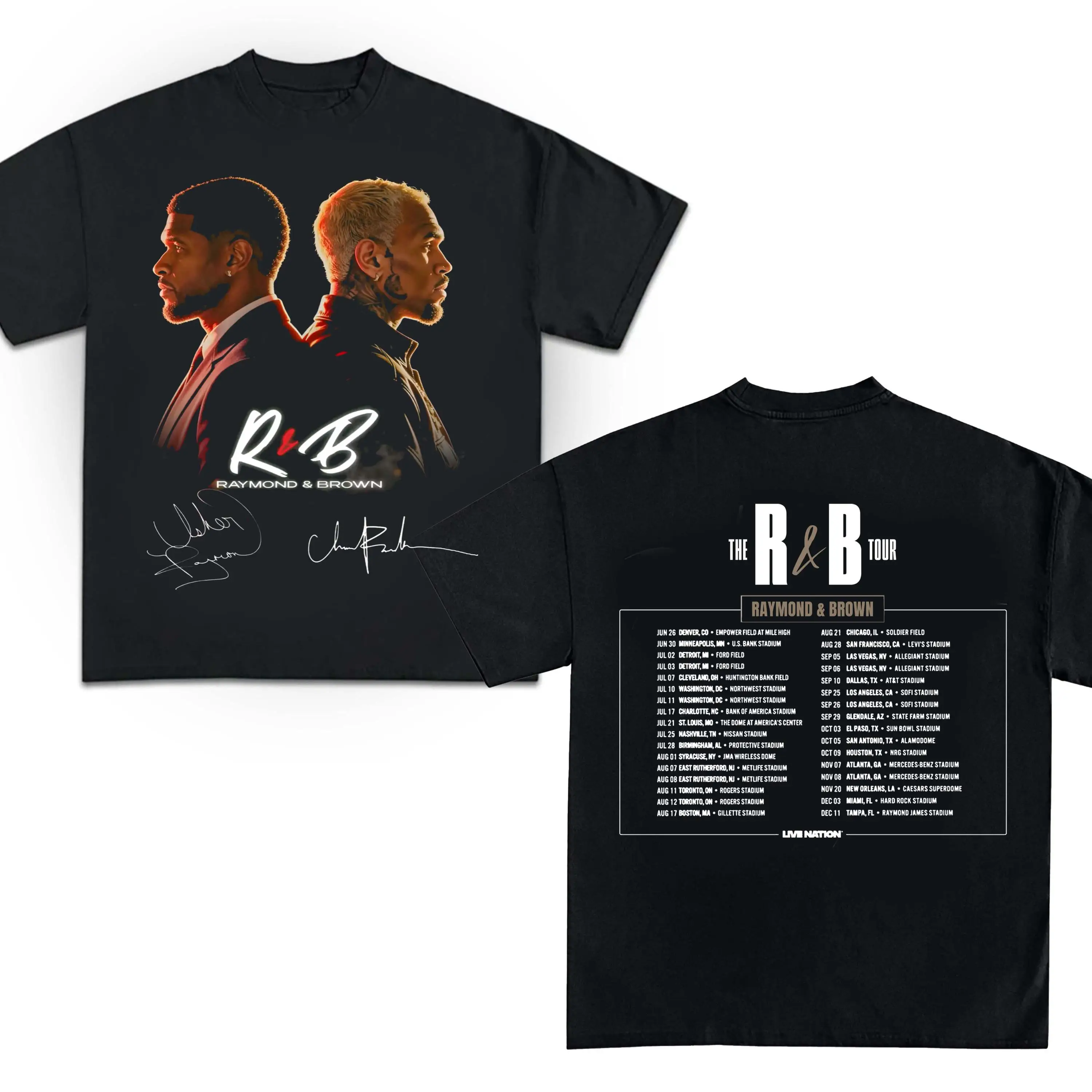 Camiseta de Moda Unisex de Algodón de Manga Corta Y2K Oversize para Hombre y Mujer - Chris Brown y Usher - Raymond & Brown RnB 2026 Tour