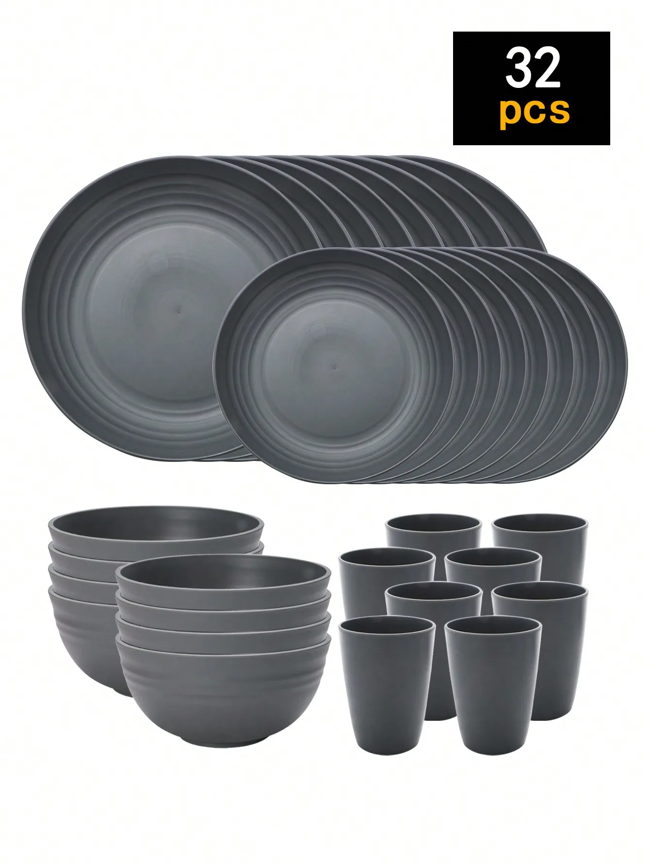 

Premium Plastic Tableware Set, Shatter-Resistant PP Cups, Plates, Dessert Dishes, Cereal Bowls, Microwave & Dishwasher Safe