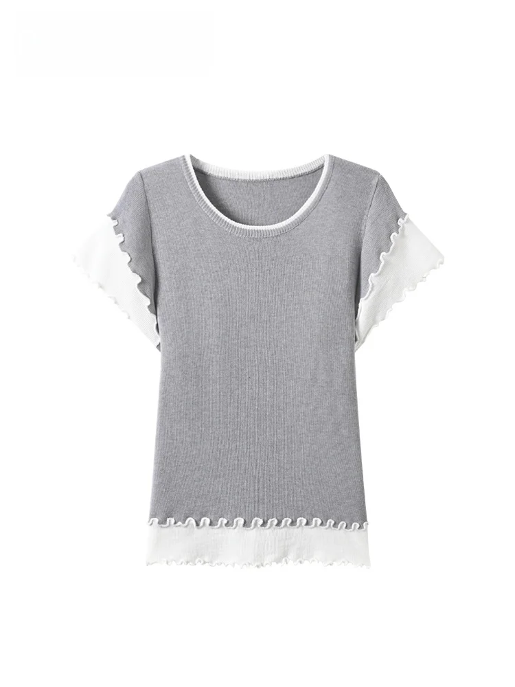 

Casual Style plus Size Women's T-Shirt Short Sleeve round Neck High Waist Slim Fit Summer New Arrival for Plump Sister
