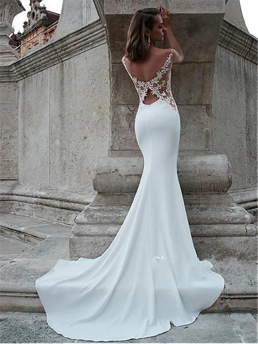 

Sexy Mermaid Wedding Dress Bateau Neck Cutout Side Open Back Soft Satin Bridal Gown Elegant Bridal Dress Brides Vestido De Noiva