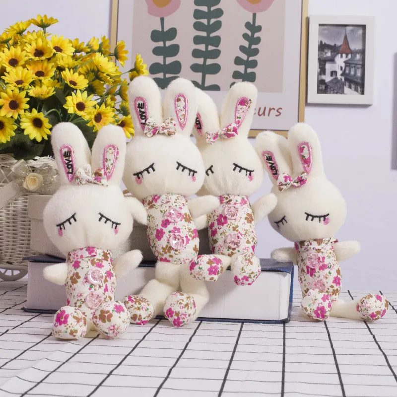 50pcs/lot Wholesale Little White Rabbit Doll Pink Floral Plush Toy Backpack Pendant Wedding Rag,Deposit First to Get Discount