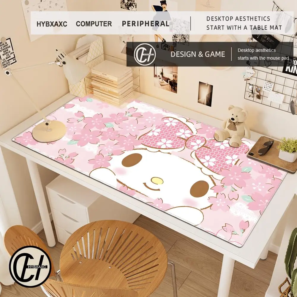 Pink Kawaii Bow Mouse Pad PC Sakura My Melody Keyboard Rug Laptop Sanrio Gamer Cabinet Mousepad XXL Anime Desk Mat For Girl Gift