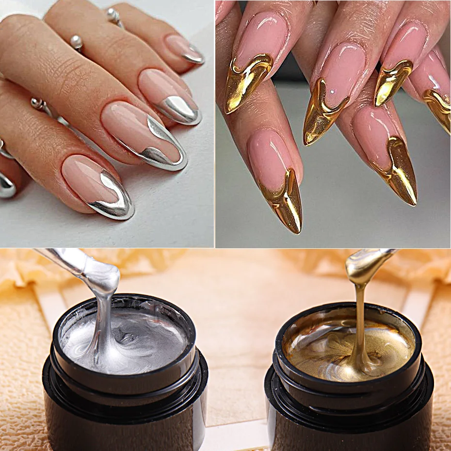 5mlGold Silver Metallic Chrome 3D Painting Gel Polish Super Bright Rose Gold Mirror Metal Gel Drawing UV/LED  Semi Permanent Gel