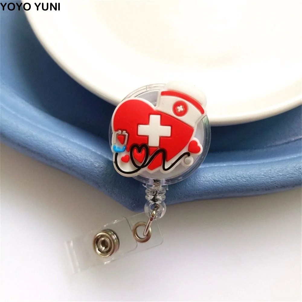 ID Card Holder Nurse Badge Reel Chest Card Work Card Retractable Badge Holder Name Tag Exhibition Card Easy Pull Buckle