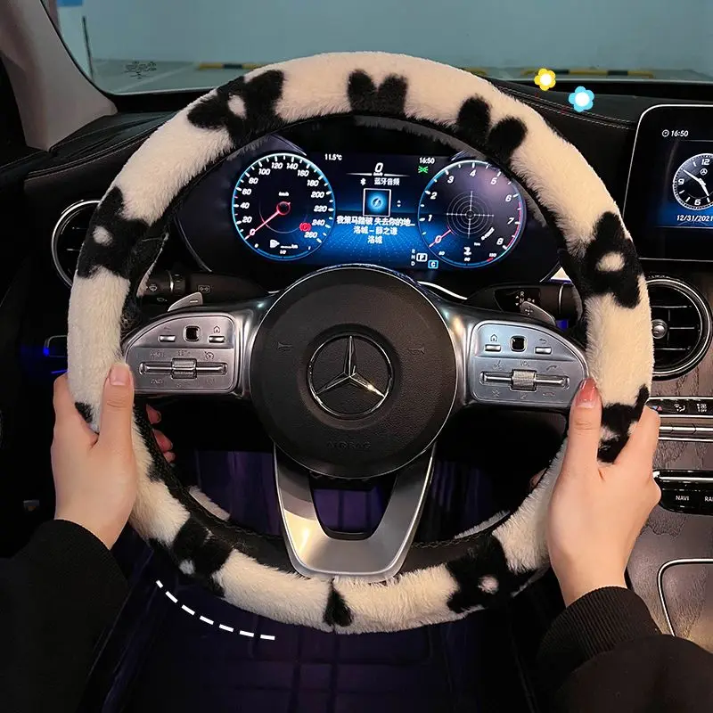 Inverno capa de volante do carro pelúcia quente fiapos moda bonito produto acessórios interiores para mulher meninas motorista feminino