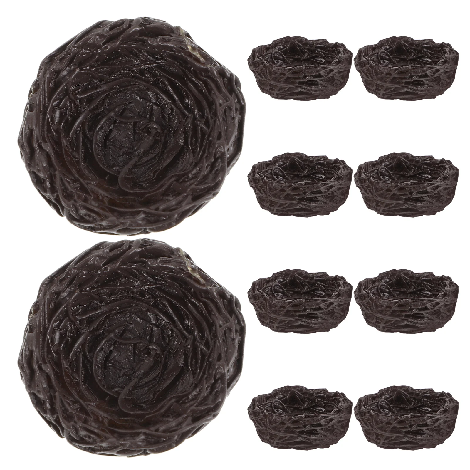 

10 Pcs Eggs Bird's Nest Ornaments Artificial Nests Decorate for Christmas Tree Dark Brown