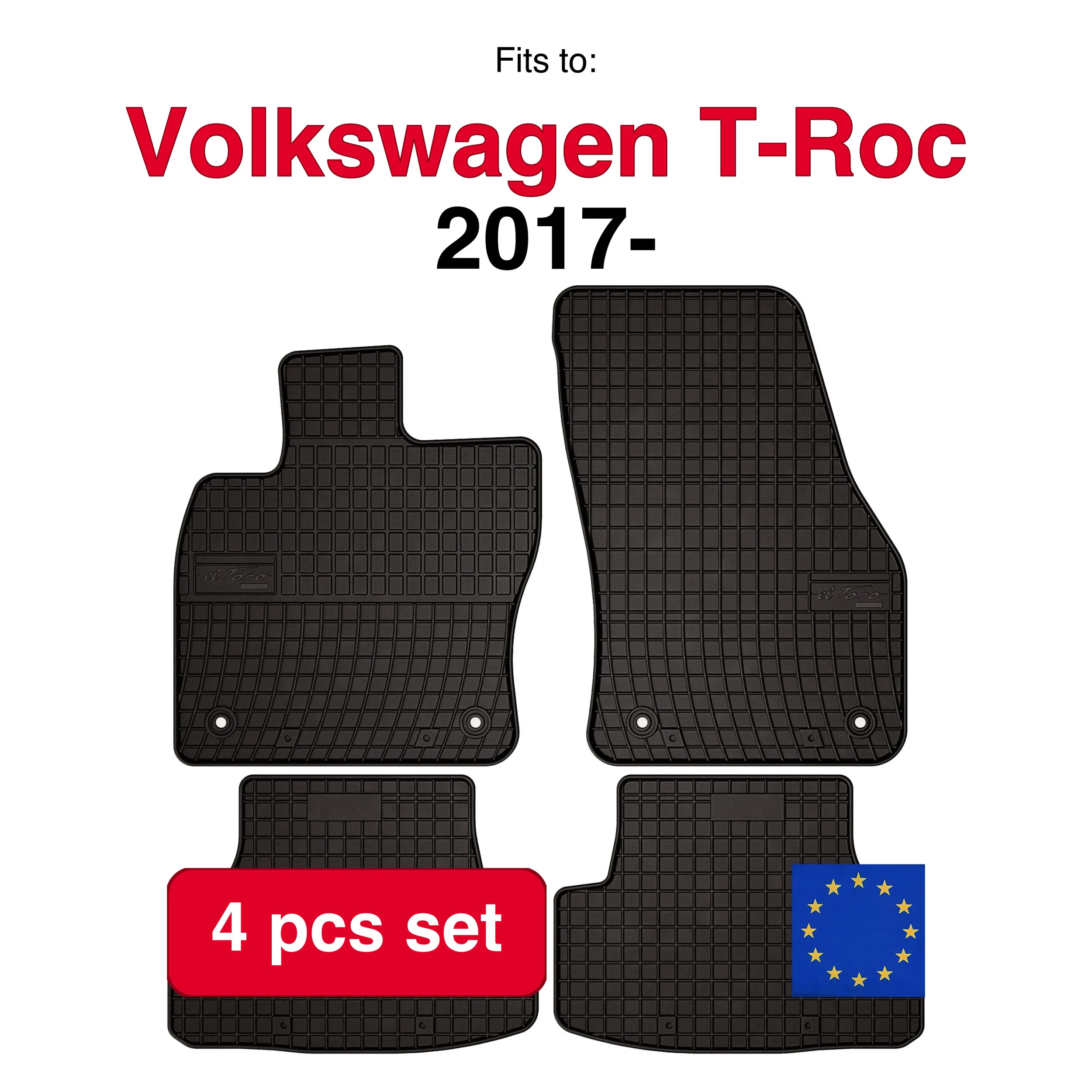 Rubberen automatten voor Volkswagen T-Roc crossover (2017-) -Zwart passend (4 stuks)