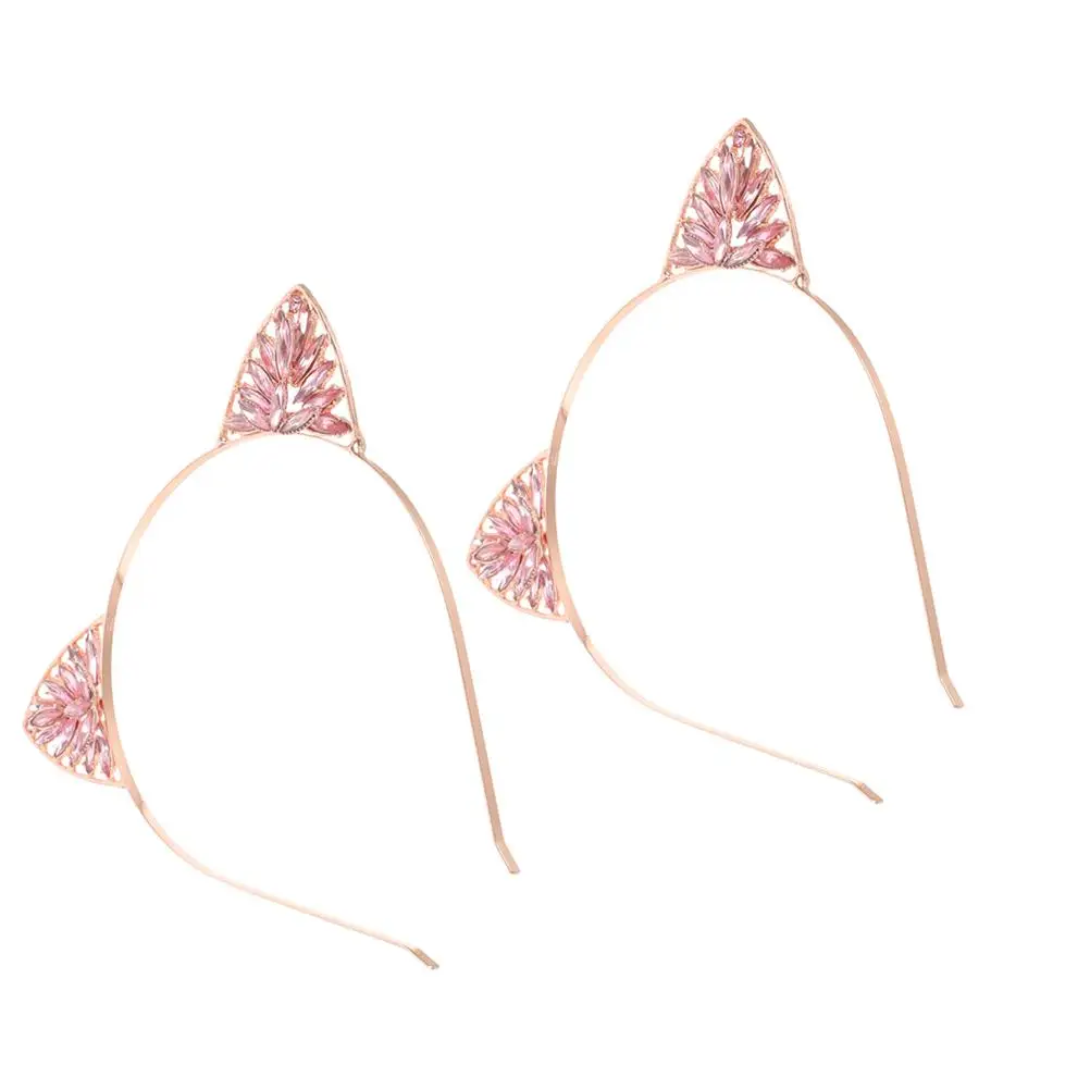 

2Pcs Hair Hoops Lightweight Comfortable Festive Occasions Cat Ear Headband Rhinestone Headpiece Teacher Ears Hairstyling Tool