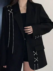 2025, schwarze Anzugjacke für Damen, neues Design, High Street Wear, lässige Blazer, weiblich