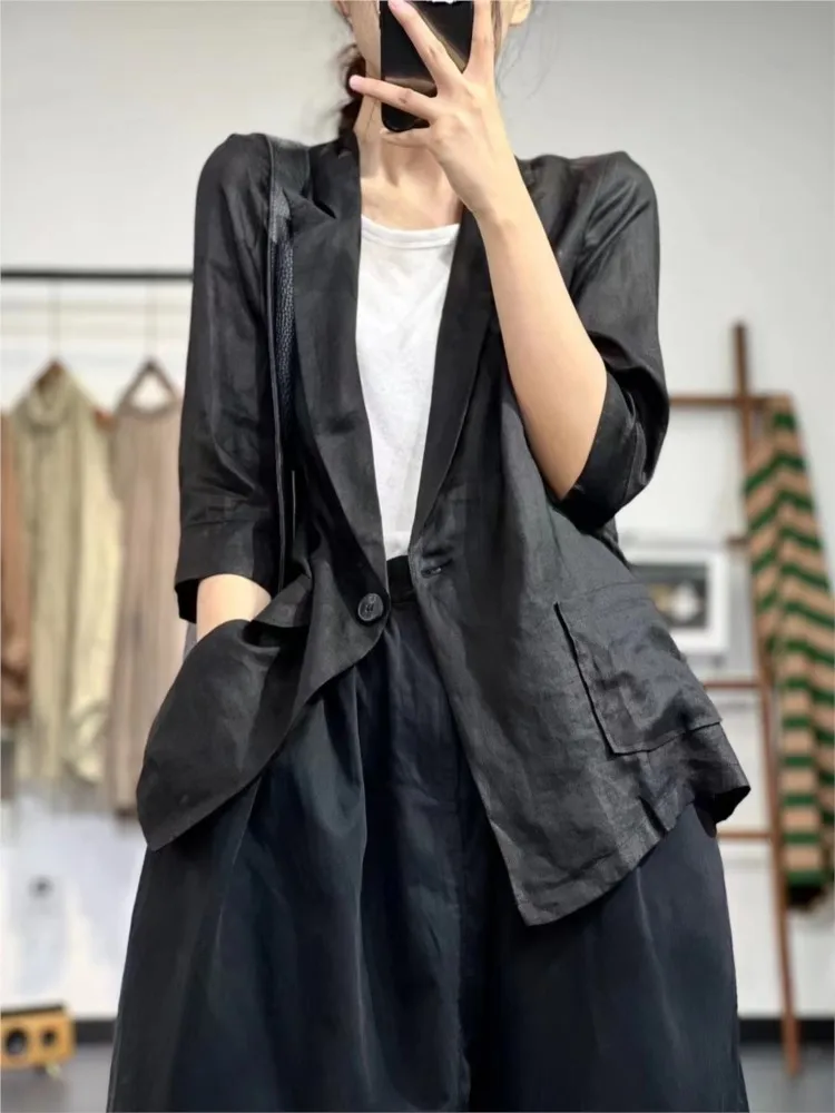 Oversized Spring Summer New Blazer Coat Women Casual Fashion Loose Pleated Ladies Blazer Suits Short Sleeve Woman Black Coats