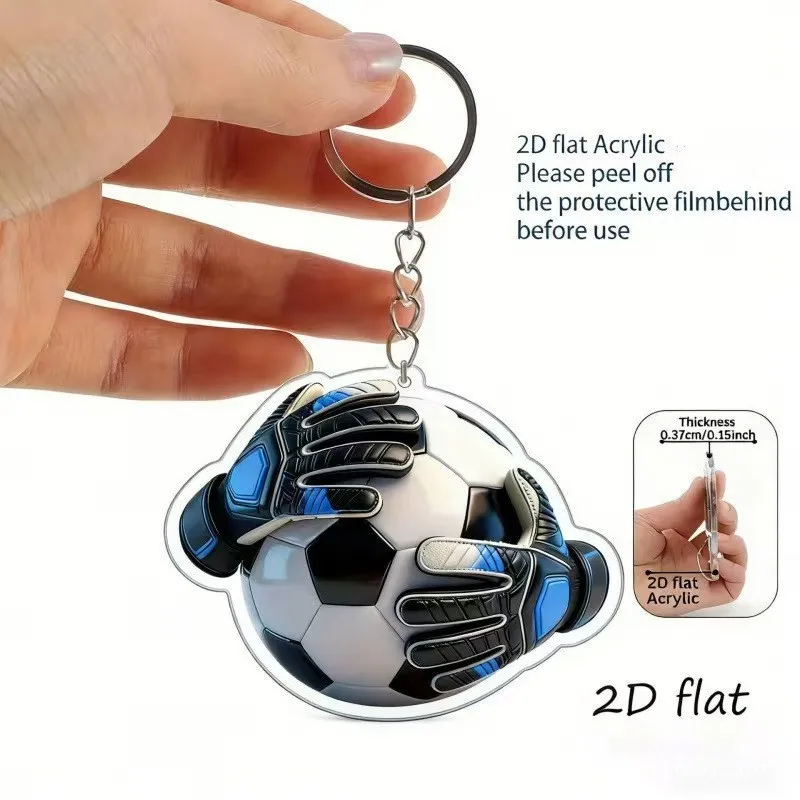soccer gloves keychains Pendant Keychain Football Sports Theme 2D Flat Acrylic Ornament Charms Hanging Decoration for Car Bags F