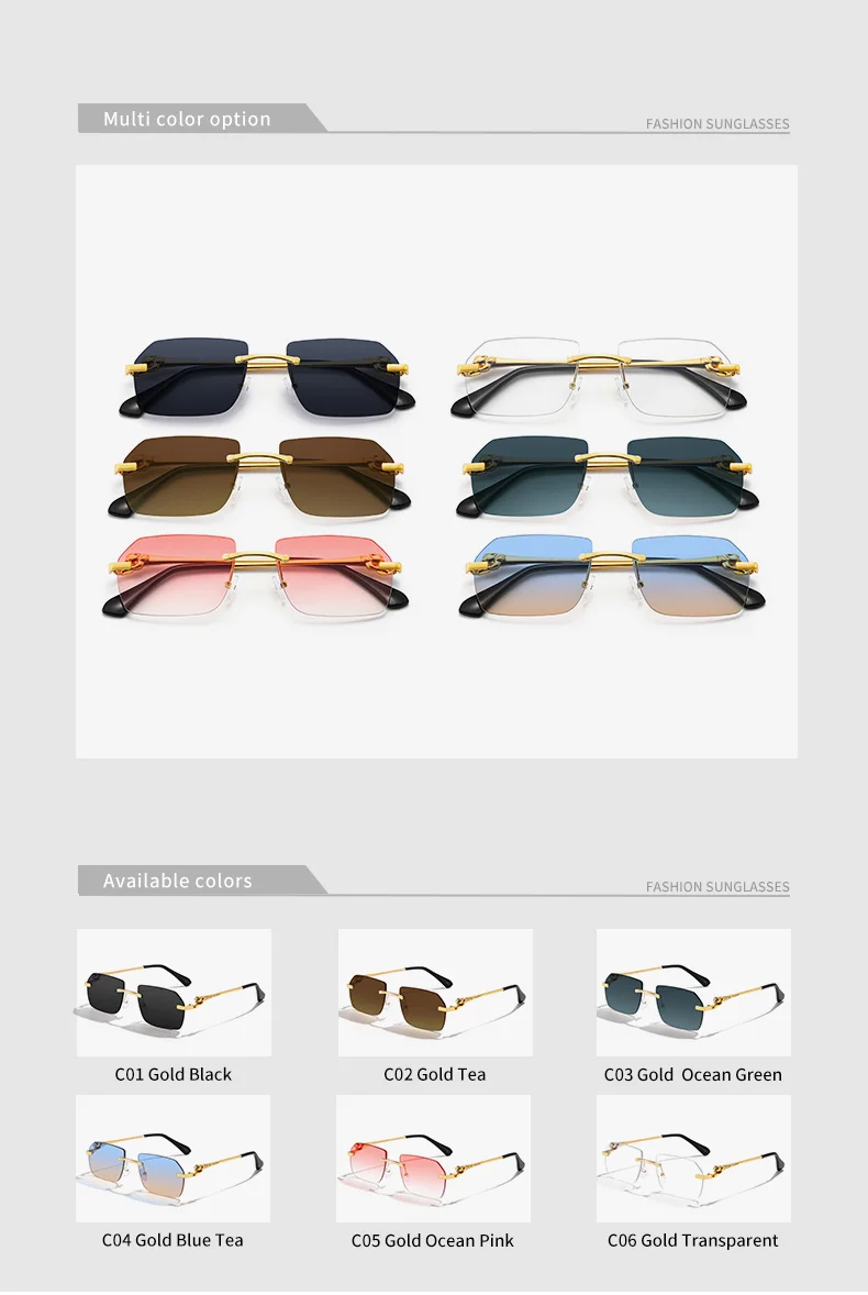 Hbk steampunk randlose Sonnenbrille Männer neue Vintage Geparden kopf legierung rahmen los für Mann Frauen Luxus fahren Sonnenbrille – Detail 8