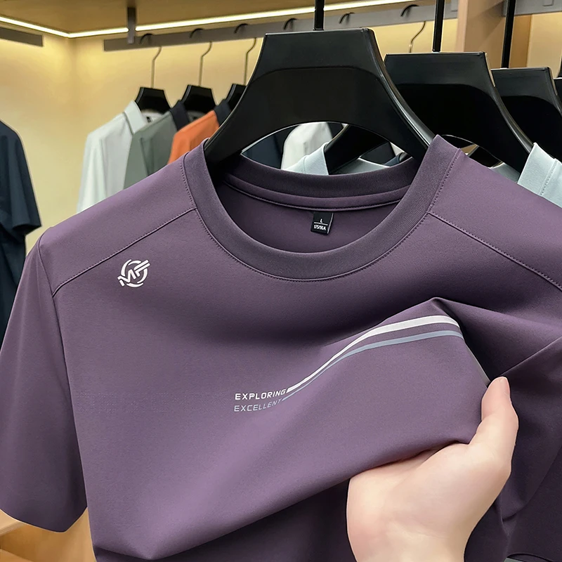 Fashion letter printed short sleeve T-shirt men high-quality brand ice silk breathable new round neck summer sports leisure top