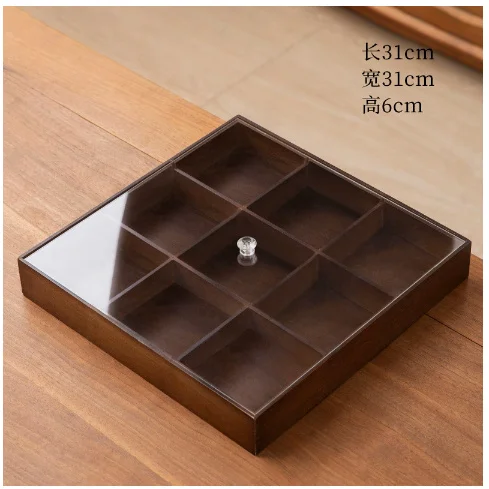 

9 Compartment Bag Organizer Box Clear Top Wooden Storage Case For Tea Coffee Station Countertop Sundries Holder Tea Storage