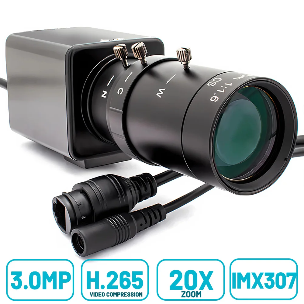 

20X Zoom POE IP Camera RTMP RTSP IMX307 CMOS Industrial Metal Box With 5-100mm Varifocal Lens Support Onvif H.265 Home Monitor