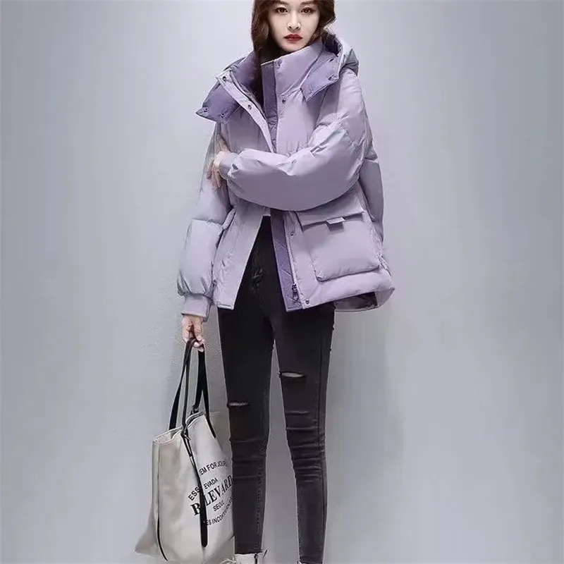 

2024 New Winter Thicken Warm Parker Coats Korean Loose Short Hooded Down Cotton-Padded Jacket Women's Outwear Bread Clothes