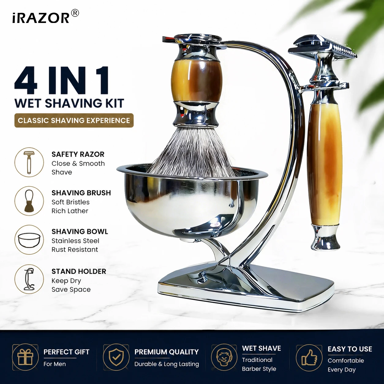 Men'S Grooming Underarm - iRAZOR クラシック メンズ DE 両刃安全カミソリキット（替刃10枚、シルバーチップシェービングブラシ、ボウル、ウェットシェービンググルーミングギフトセット付き）